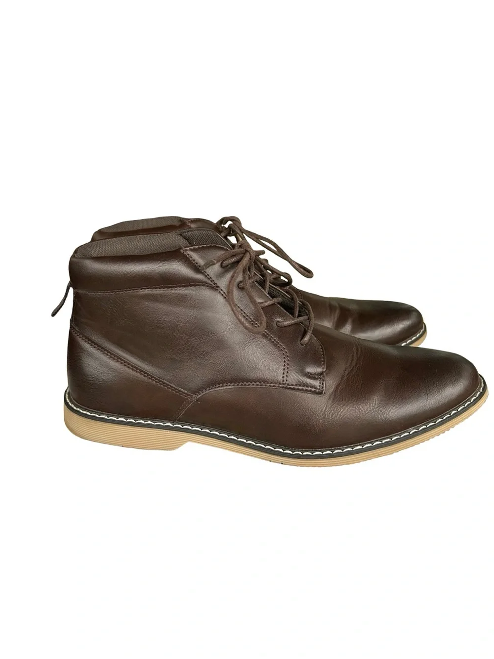 London Fog Collection Men's Brown Faux Leather Lace-Up Ankle Boots
